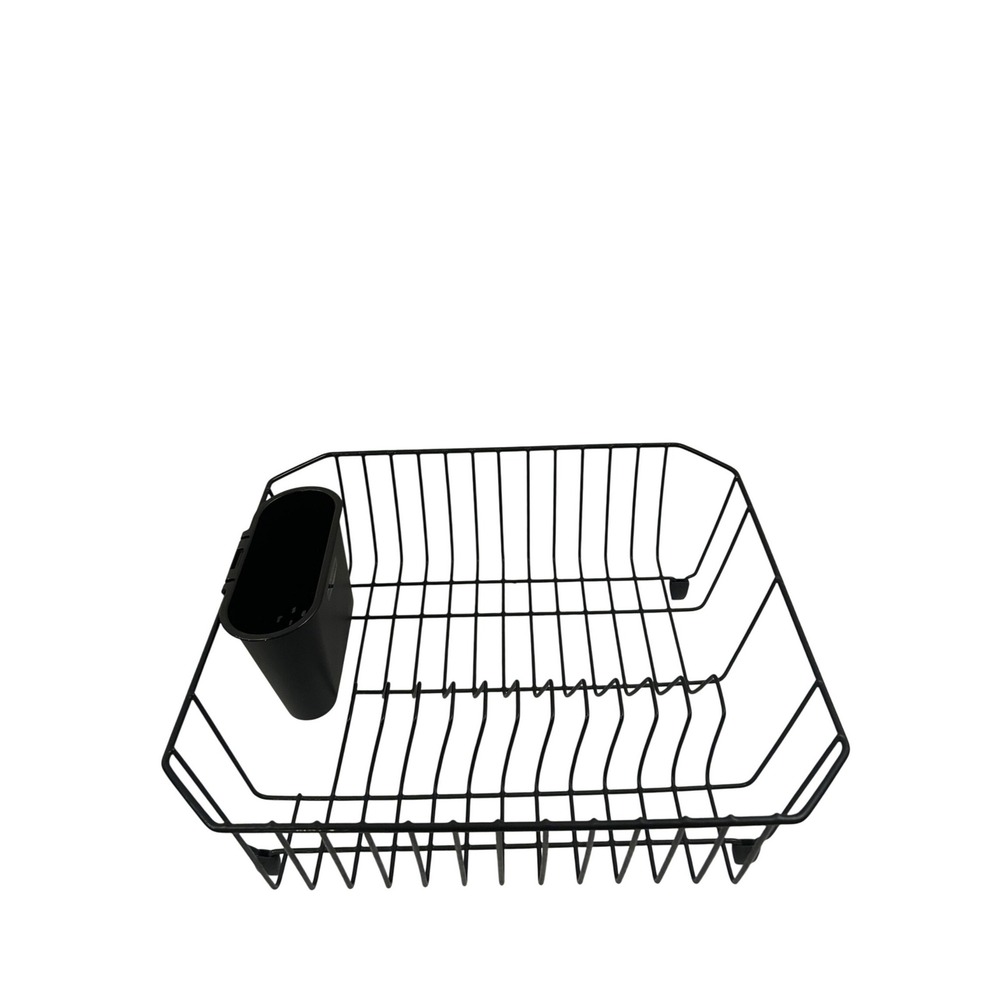 Unbranded Dish Drying Rack 14.5x12.5 Black Wire Metal with Cutlery Caddy Kitchen